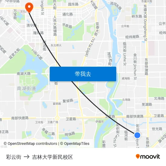 彩云街 to 吉林大学新民校区 map