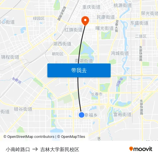 小南岭路口 to 吉林大学新民校区 map