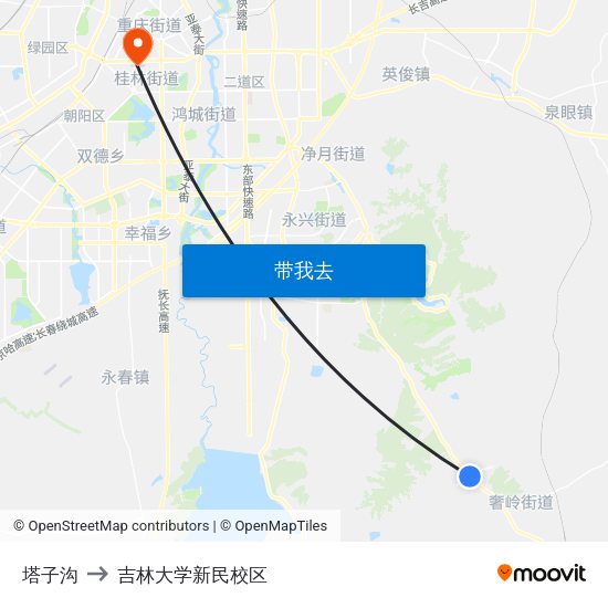 塔子沟 to 吉林大学新民校区 map