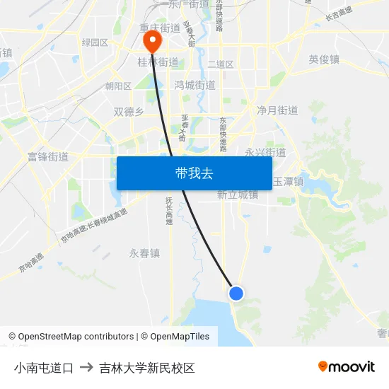 小南屯道口 to 吉林大学新民校区 map