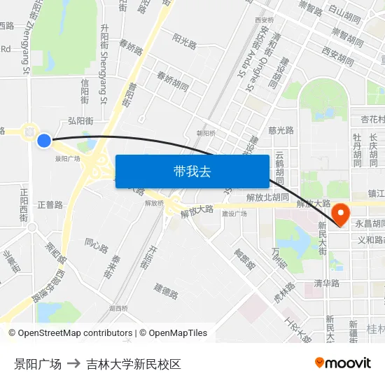 景阳广场 to 吉林大学新民校区 map