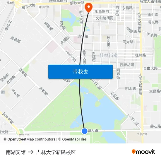 南湖宾馆 to 吉林大学新民校区 map