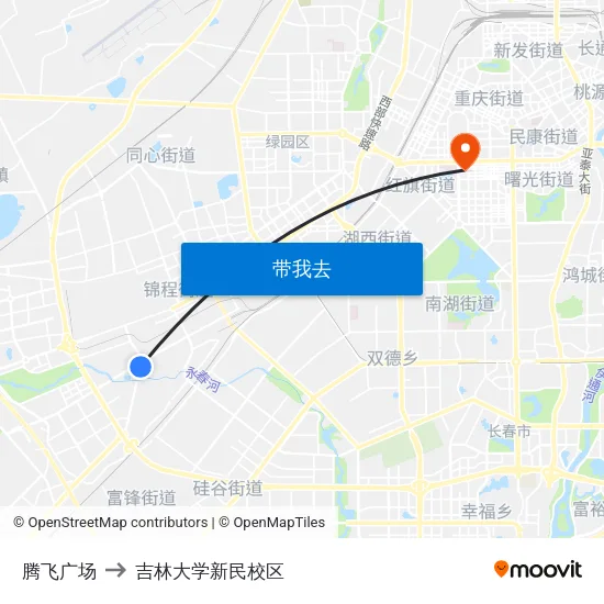 腾飞广场 to 吉林大学新民校区 map
