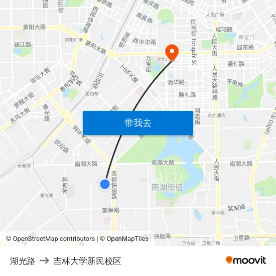 湖光路 to 吉林大学新民校区 map