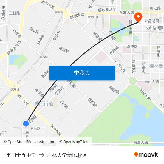 市四十五中学 to 吉林大学新民校区 map