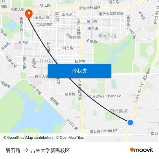 磐石路 to 吉林大学新民校区 map