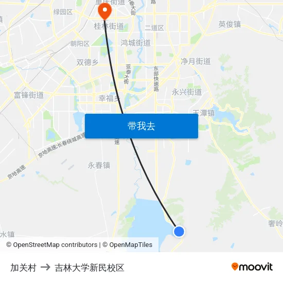 加关村 to 吉林大学新民校区 map