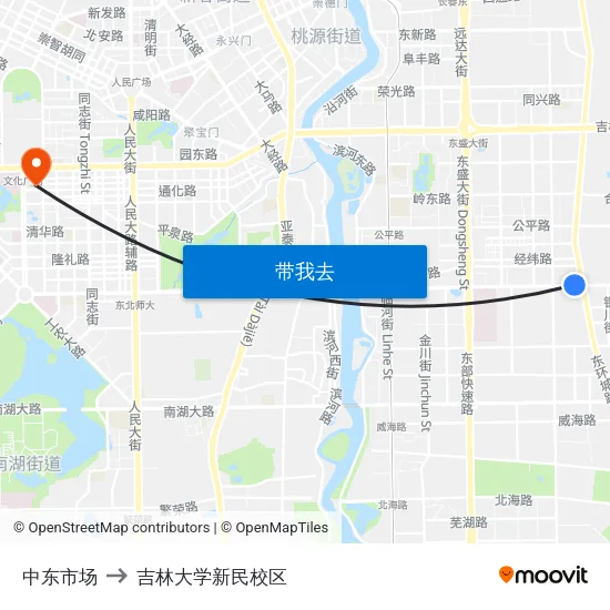 中东市场 to 吉林大学新民校区 map