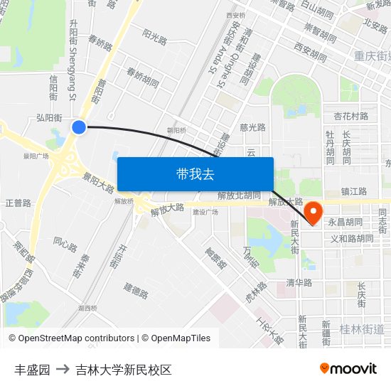 丰盛园 to 吉林大学新民校区 map