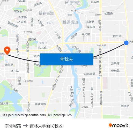 东环城路 to 吉林大学新民校区 map