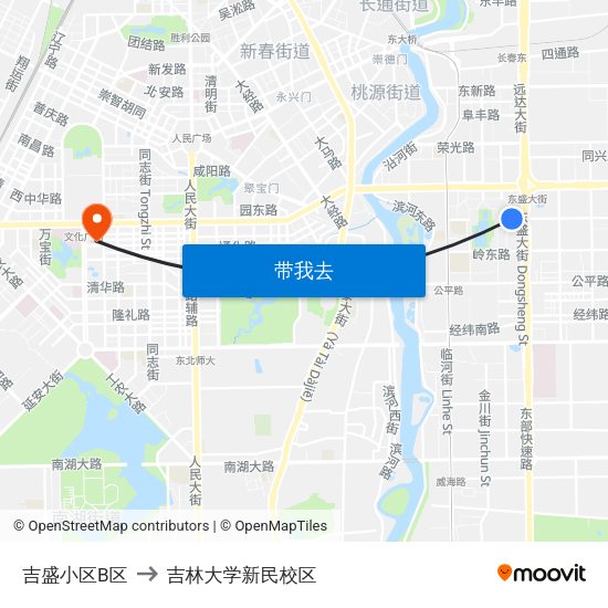 吉盛小区B区 to 吉林大学新民校区 map