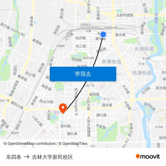 东四条 to 吉林大学新民校区 map