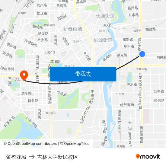 紫盈花城 to 吉林大学新民校区 map