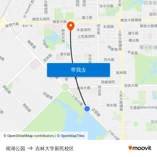 南湖公园 to 吉林大学新民校区 map