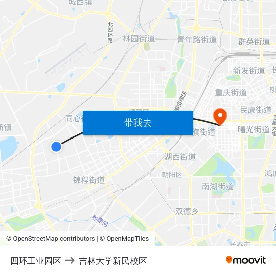 四环工业园区 to 吉林大学新民校区 map