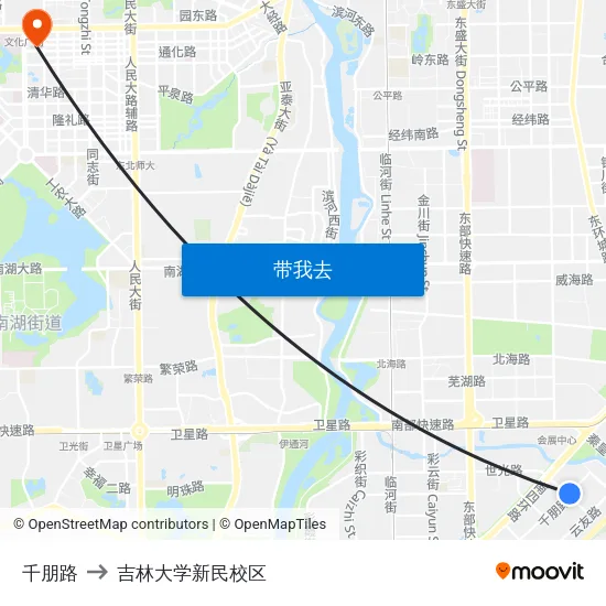 千朋路 to 吉林大学新民校区 map