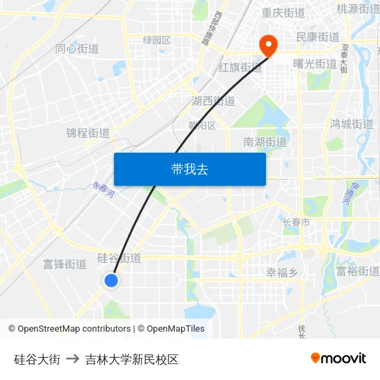硅谷大街 to 吉林大学新民校区 map