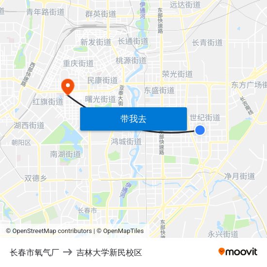 长春市氧气厂 to 吉林大学新民校区 map