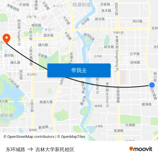 东环城路 to 吉林大学新民校区 map