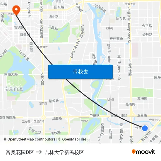 富奥花园D区 to 吉林大学新民校区 map