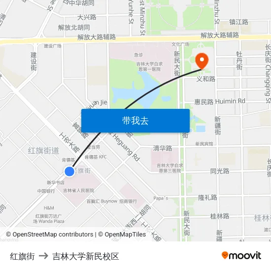 红旗街 to 吉林大学新民校区 map