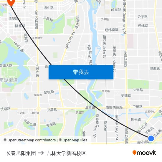 长春旭阳集团 to 吉林大学新民校区 map