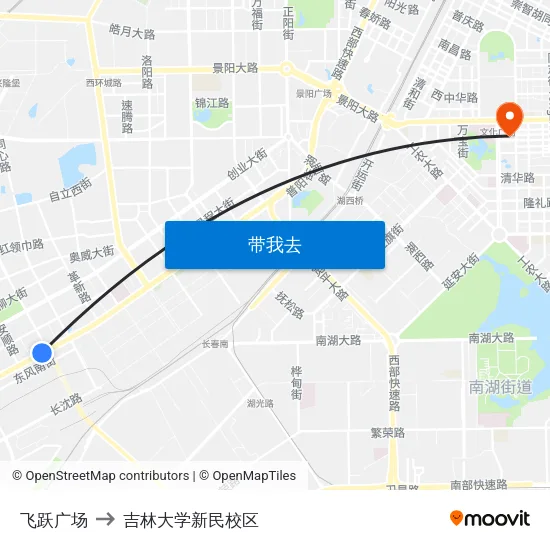 飞跃广场 to 吉林大学新民校区 map