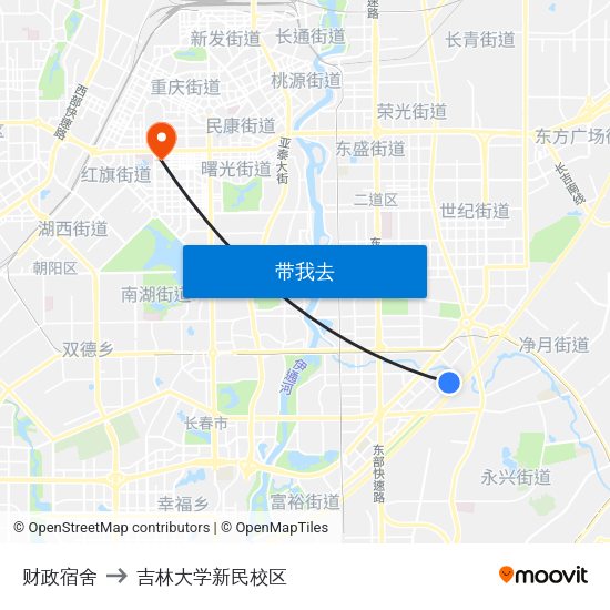 财政宿舍 to 吉林大学新民校区 map