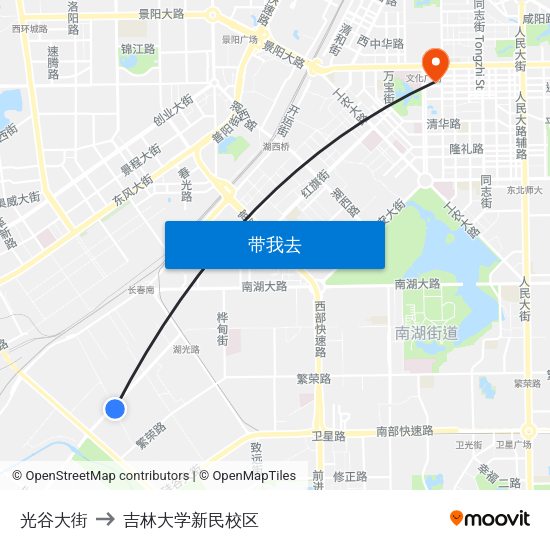 光谷大街 to 吉林大学新民校区 map