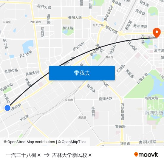 一汽三十八街区 to 吉林大学新民校区 map