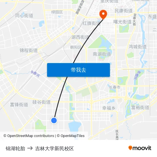 锦湖轮胎 to 吉林大学新民校区 map