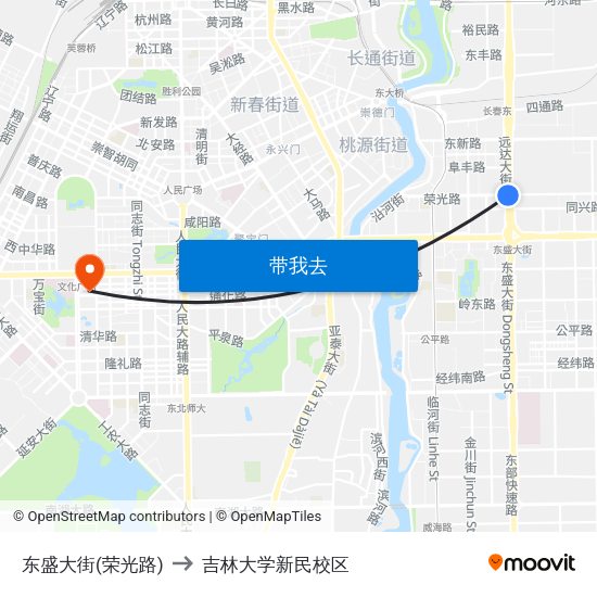 东盛大街(荣光路) to 吉林大学新民校区 map