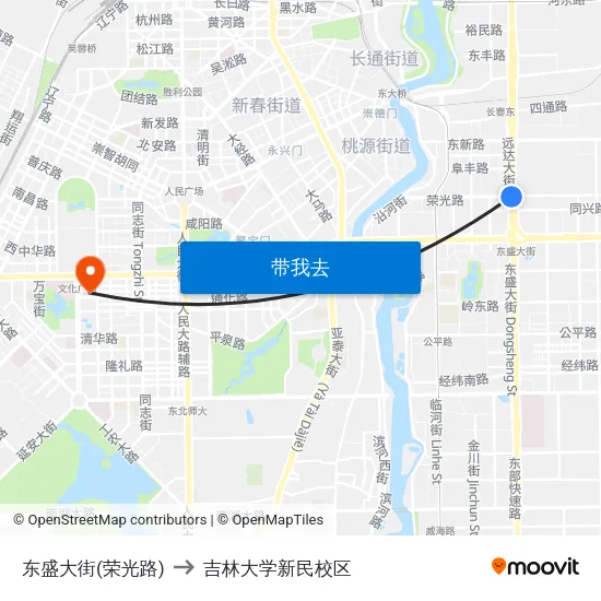 东盛大街(荣光路) to 吉林大学新民校区 map