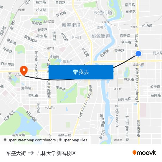 东盛大街 to 吉林大学新民校区 map