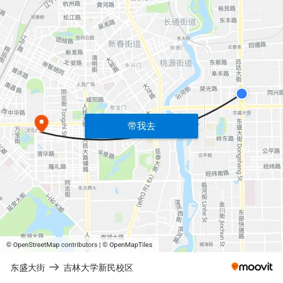 东盛大街 to 吉林大学新民校区 map