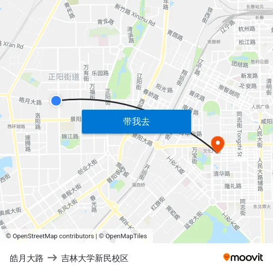 皓月大路 to 吉林大学新民校区 map