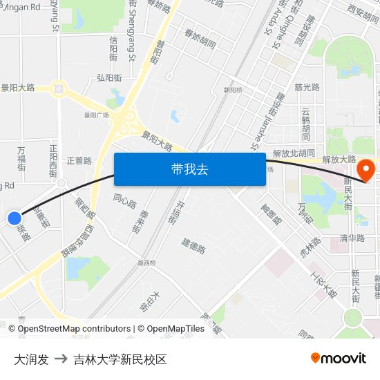 大润发 to 吉林大学新民校区 map