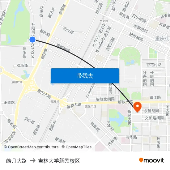 皓月大路 to 吉林大学新民校区 map
