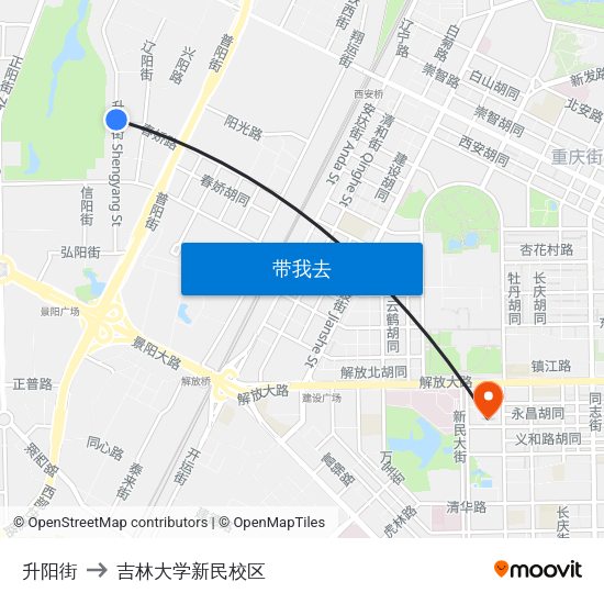 升阳街 to 吉林大学新民校区 map