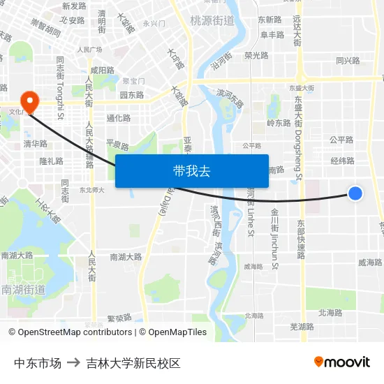 中东市场 to 吉林大学新民校区 map
