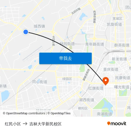 红民小区 to 吉林大学新民校区 map