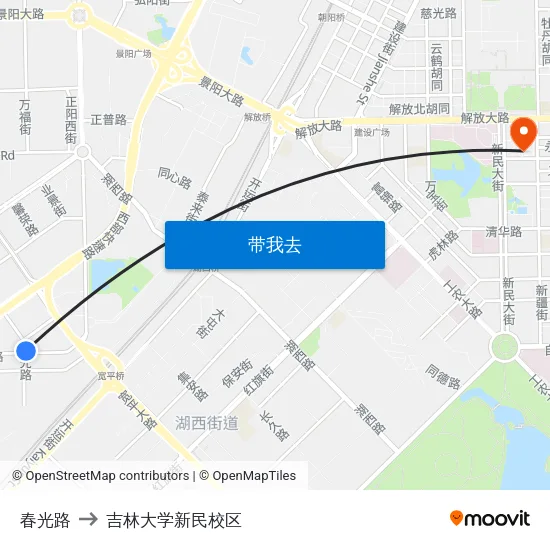 春光路 to 吉林大学新民校区 map