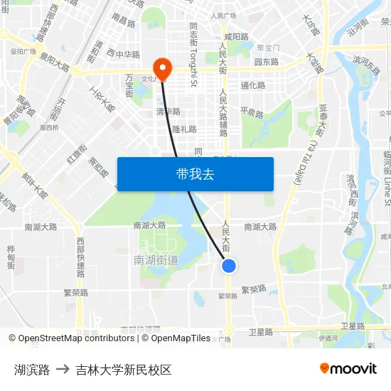 湖滨路 to 吉林大学新民校区 map
