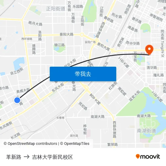 革新路 to 吉林大学新民校区 map