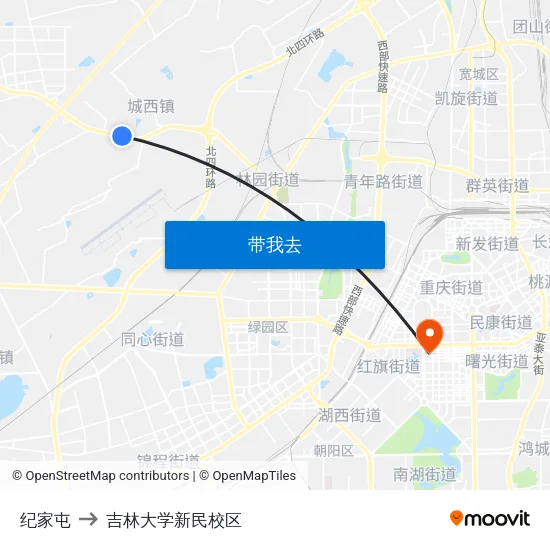 纪家屯 to 吉林大学新民校区 map