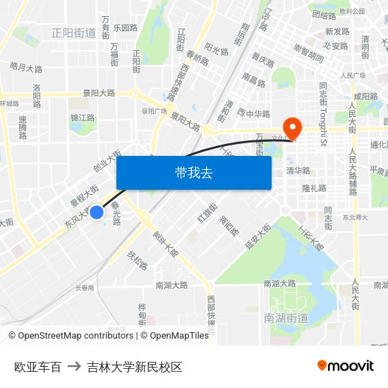 欧亚车百 to 吉林大学新民校区 map
