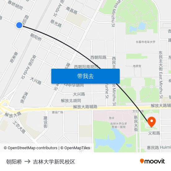 朝阳桥 to 吉林大学新民校区 map