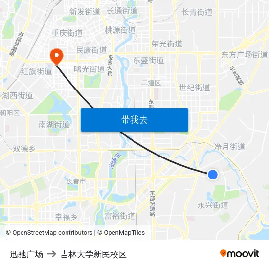 迅驰广场 to 吉林大学新民校区 map