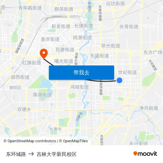 东环城路 to 吉林大学新民校区 map