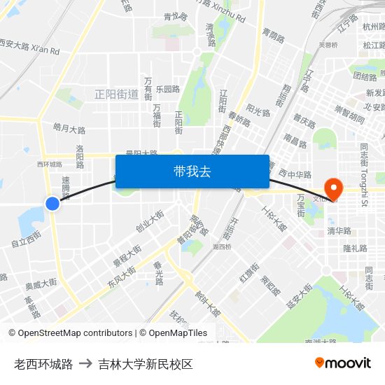 老西环城路 to 吉林大学新民校区 map